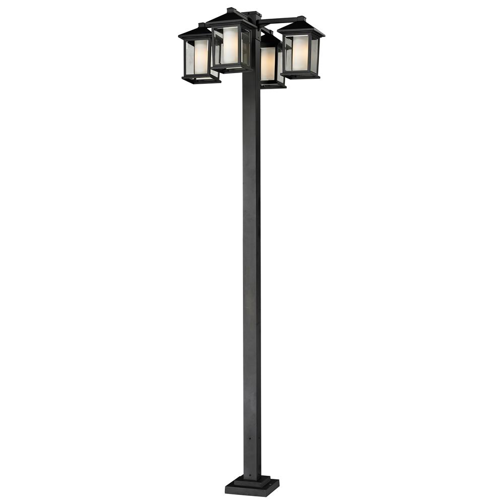 Z-Lite 523-4-536P-BK 4 Head Outdoor Post in Black with a Clear Beveled + Matte Opal Shade